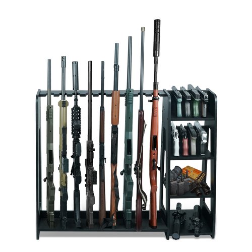 Semohop Gun Racks,Wooden Rifle Racks with Pistol Rack, Floor Standing Shotgun Rack Indoor, Gun Display Rack for Home Garage Gun Storage - Holds up to 9 Long Guns and 8 Handguns