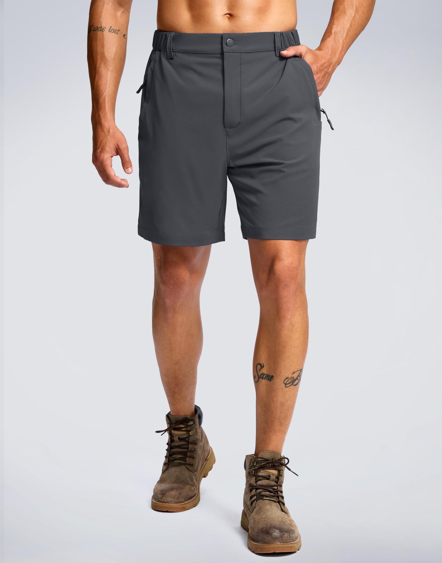 G Gradual Men's Shorts 7" Lightewight Casual Shorts for Men Quick Dry Stretch Hiking Golf Shorts with 3 Zipper Pockets Summer(Charcoal,XL)