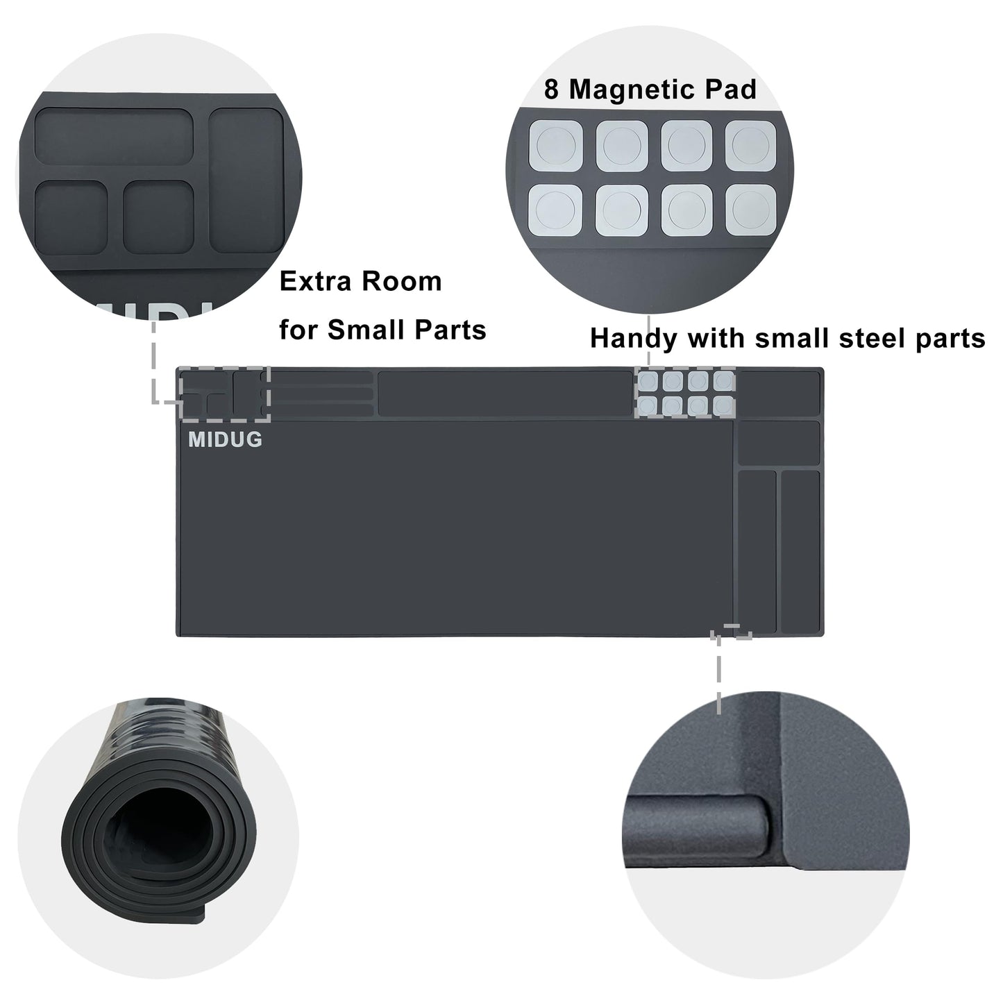 43”X18” Large Gun Cleaning Mat Padded with Magnetic Non-Slip Rubber Protective Repair Mat for Shotgun Rifle WF & Oil Resistant Black