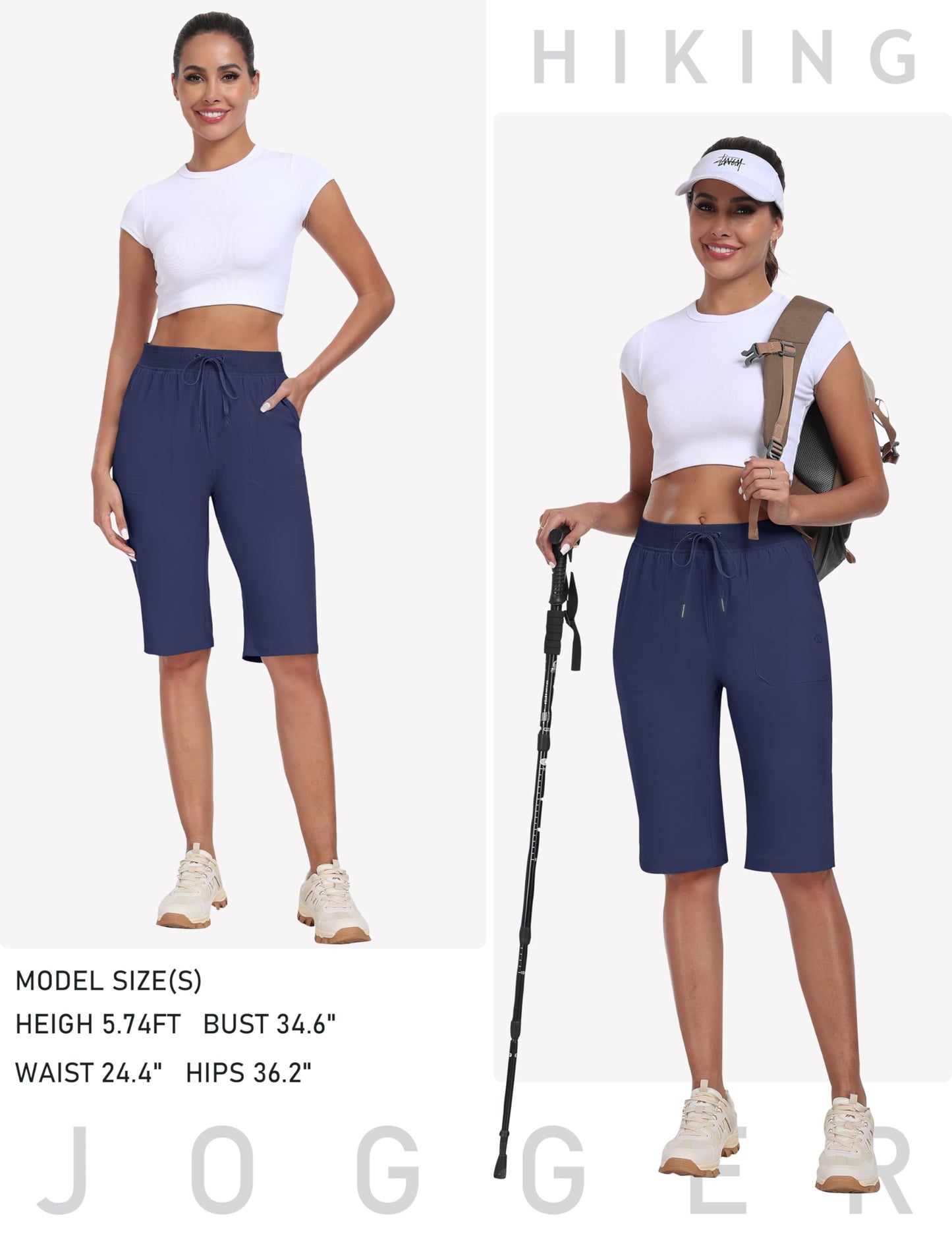 MoFiz Knee Length Shorts Women 13" Lightweight Long Shorts Women Casual Summer Outdoor Athletic with Pockets Navy Blue 2XL
