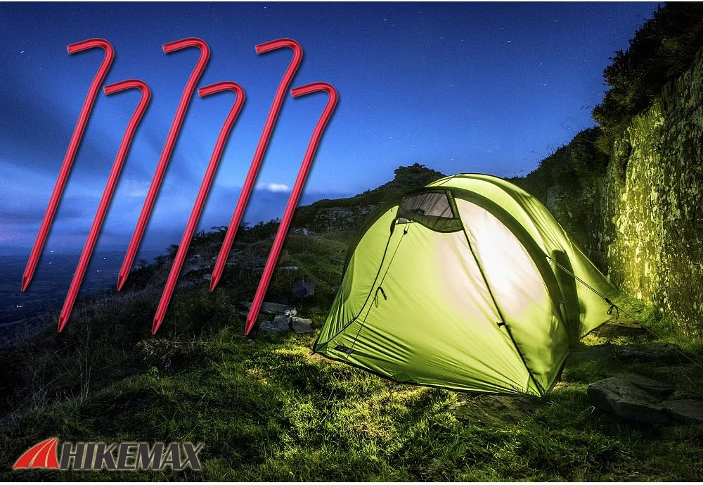 7075 Aluminum Tent Stakes 20 Pack - Ultralight 7 Inch Hook Tent Pegs with Carrying Pouch - Made for Camping Trip, Hiking and Gardening