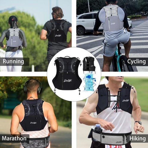 Runlight Hydration Vest Backpack,Lightweight Water Running Vest Pack with 1.5L Water Bladder Bag Daypack for Hiking Trail Running Cycling Race Marathon for Women Men (Black), W118-1