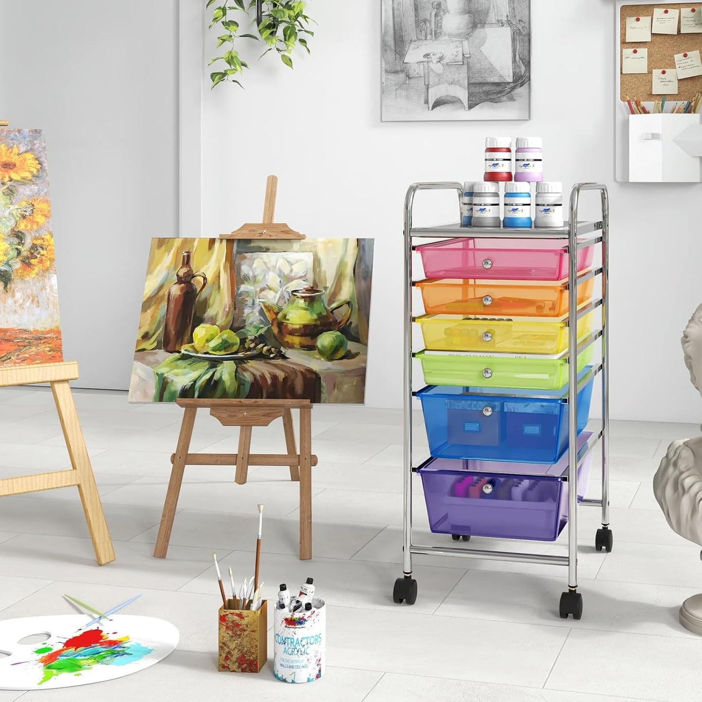 RELAX4LIFE 6-Drawer Rolling Storage Cart - Classroom Organization on Wheels w/Removable Plastic Drawers, Mobile Art Craft Cart for School Paper Home Office, Utility Cart with Drawers (Macaron)