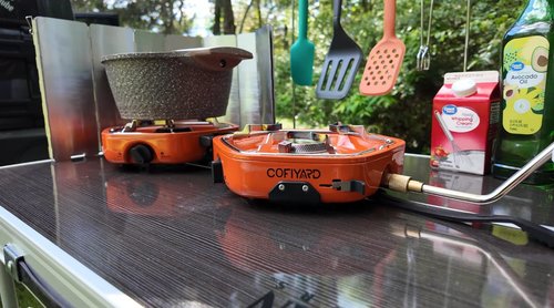 Cofiyard Propane 2 Burner Camping Stove with Carrying Bag, Portable Folding Gas Stove for Camping, Backpacking Camp Stove for Outdoor Cooking, With 17,000 BTU Adjustable Burners for BBQ, Tailgating