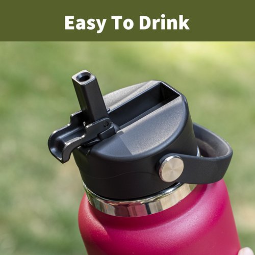Diumepo Straw Lid for Hydroflask Wide Mouth Water Bottles, Dust Cover Lid with Straw for Hydro Flask 12/16/18/20/32/40 oz Sports Water Bottle, Straws Cap Top Accessories(Black)