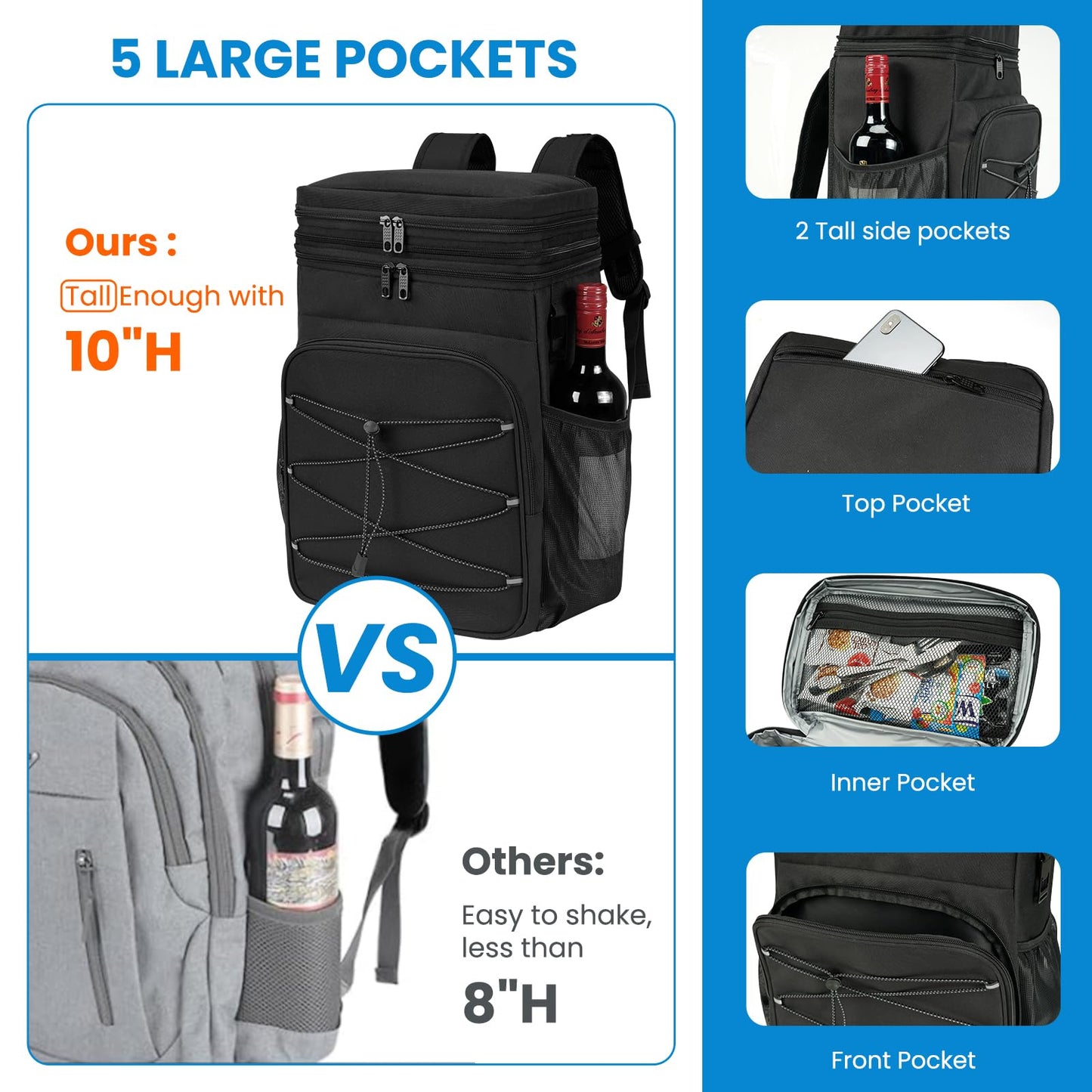 ADDIMOR Expandable Backpack Coolers Insulated Leak Proof - 36 Cans Double Deck Cooler Backpack Waterproof - Soft Lightweight Portable Cooler Bag for Beach Picnic Camping Men and Women (Black)