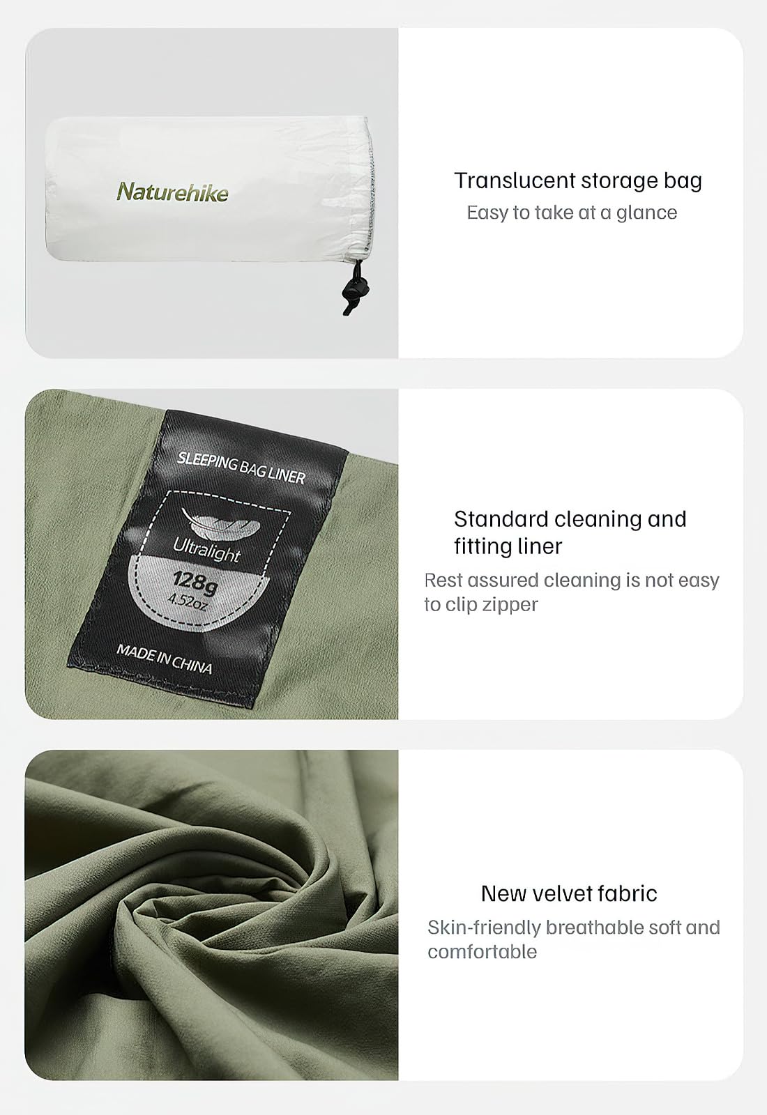 Naturehike Sleeping Bag Liner Ultra-Light 4.51oz - Adult Sleep Sack & Travel Sleep Sack Travel Sheets & Camping Sheet for Backpacking, Hotel, Hostels, Comfy & Easy Care, Full-Length…