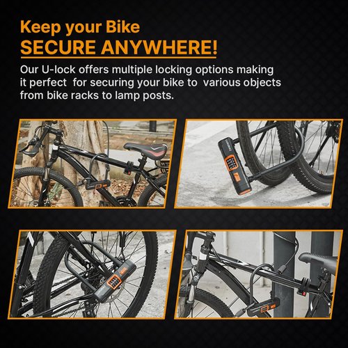 Luxuriaz Heavy Duty Bike Lock with 5ft Steel Cable, 4-Digit Resettable Combination U-Lock, Durable Cable Lock for Secure U Lock Bike Protection