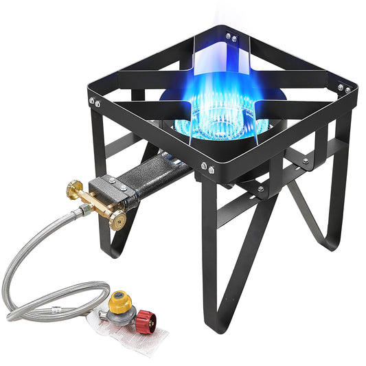 Vivicreate 185000 BTU High Pressure Propane Burner Outdoor Gas Stove Single Burner Cooktop for Turkey Fryer Seafood Boil Brewing BBQ Camping Stove Estufa de Gas Portátil Fogón de Gas 2 valve