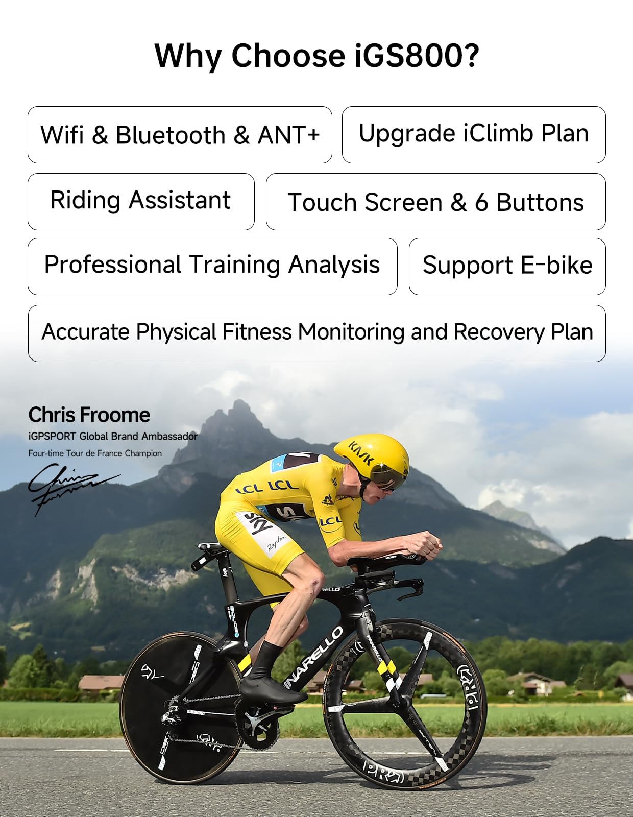 iGPSPORT iGS800 Bike Computer Touchscreen, 3.5'' Offline MAP Navigation WiFi Bluetooth ANT+ Smart GPS Cycling Computer 32GB IPX7 Waterproof