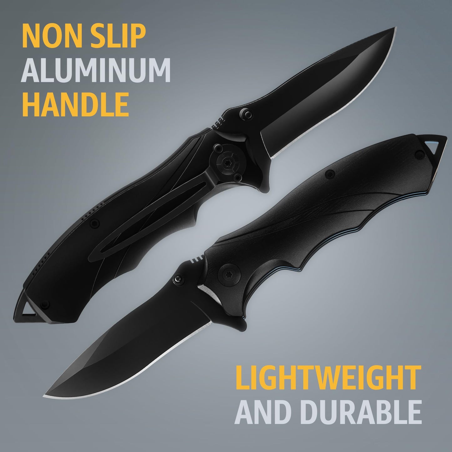 Grand Way Tactical Knife for Men - Black Pocket Knife - Best Spring Assisted Knife with Glass Breaker and Pocket Clip - Cool Folding Knives for Military Work Camping - Birthday Gifts for Dad 6495 B