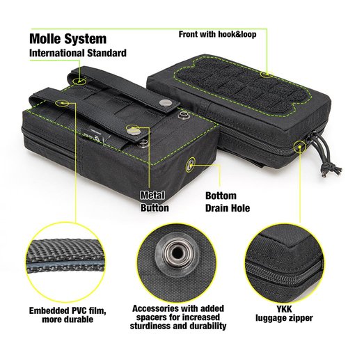 TSPRO Tactical Admin Pouch - Military EDC Utility Organizer for MOLLE Gear, Tool & Accessories (Green)