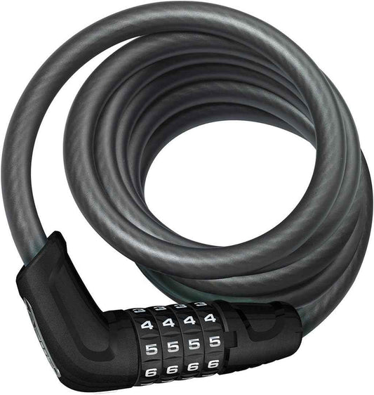 ABUS 6 Series 12mm x 185cm Combo Coil Cable Lock - Secure Black Bicycle Lock