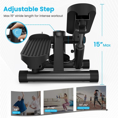 Mini Steppers for Exercise at Home, Stair Stepper Machine with Resistance Bands, 330 lbs Capacity, and LCD Monitor for Home Workout, Full Body Cardio and Walking