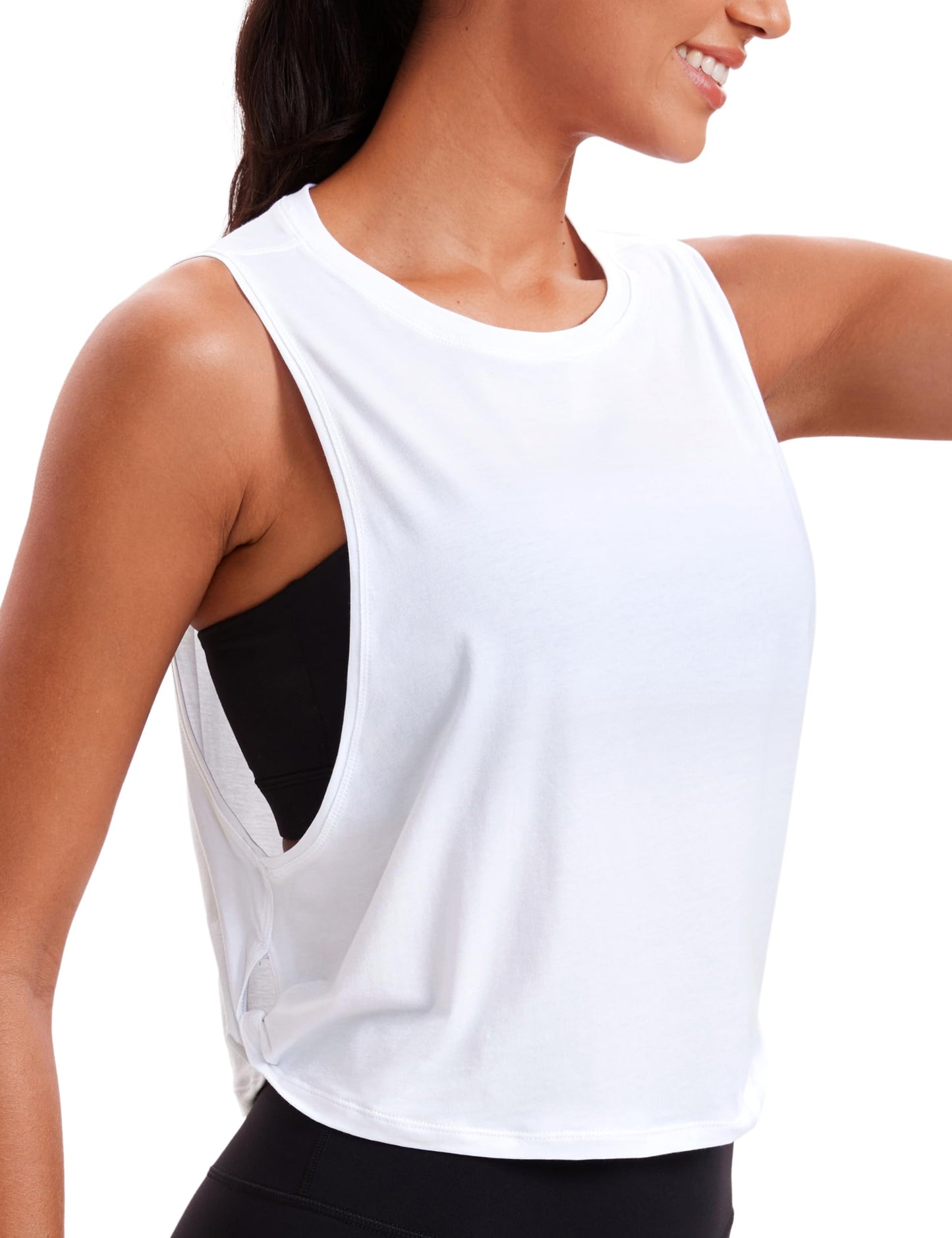 CRZ YOGA Pima Cotton Large Armhole Tank Tops for Women - Workout Sport Athletic Yoga Running Gym Loose Crop Sleeveless Shirts Deep Armhole-White X-Large