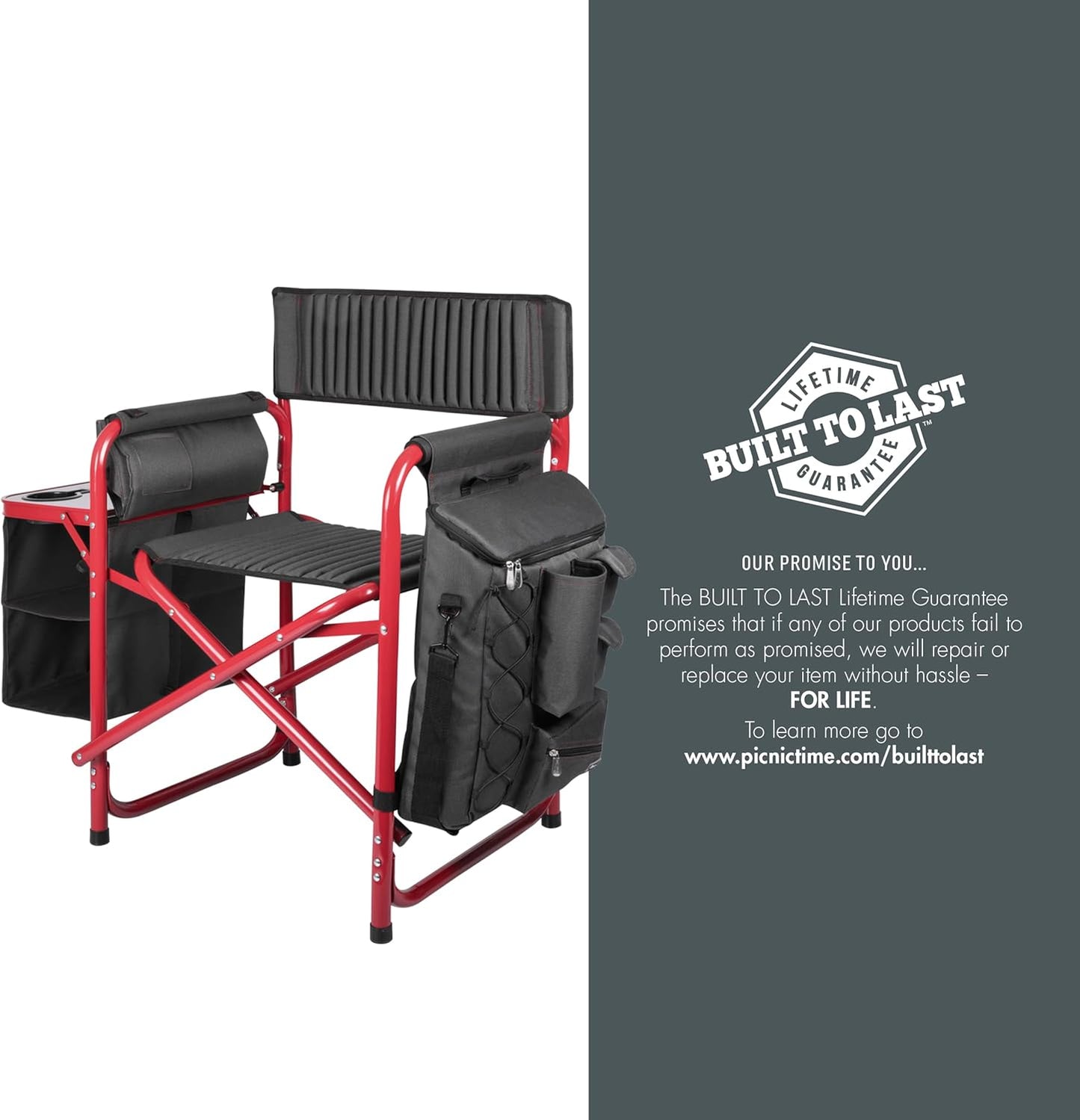 ONIVA - a Picnic Time Brand Fusion Original Design Outdoor Folding Chair, Gray with Red Frame , 33 x 7 x 21