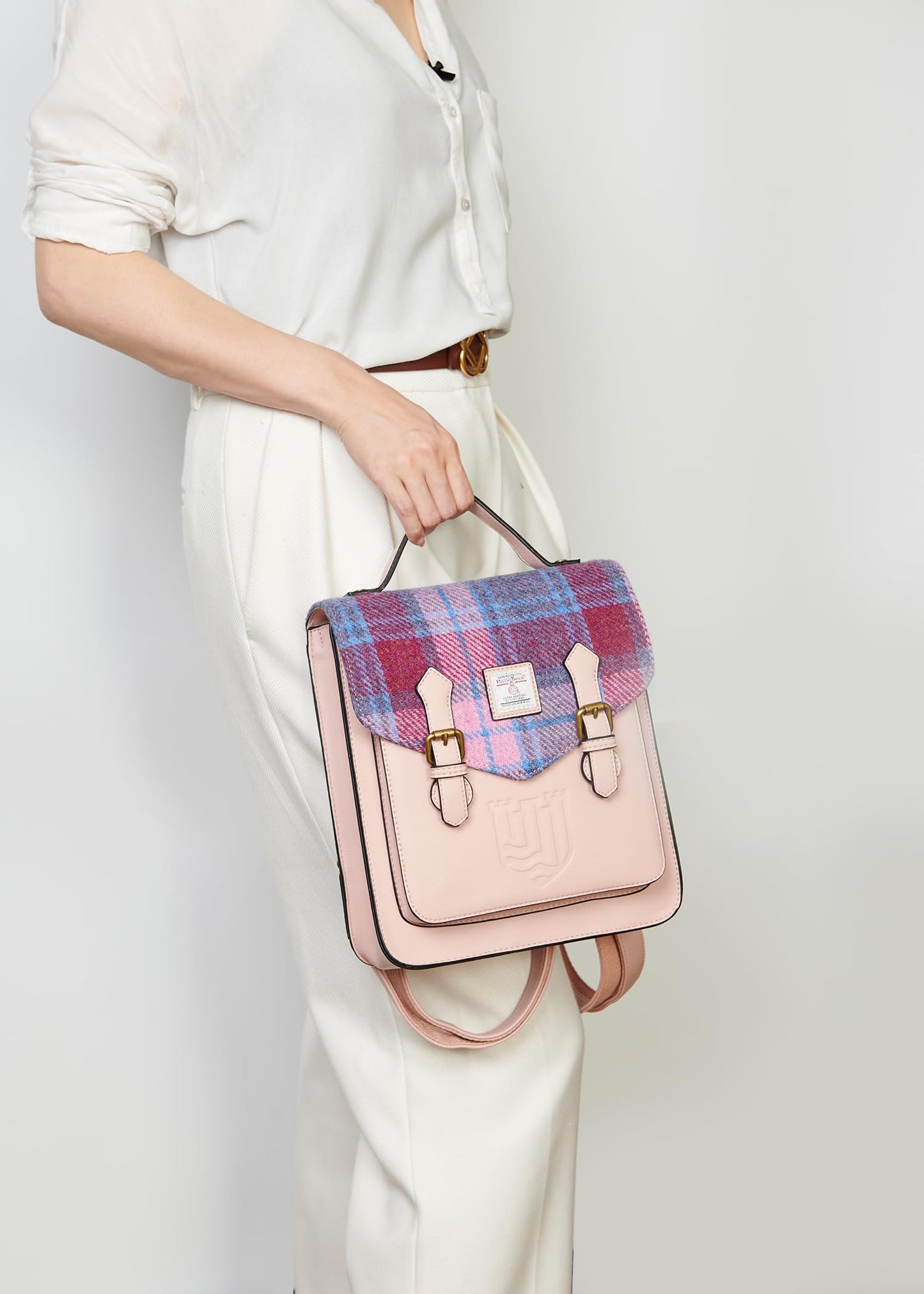 Islander HarrisTweed The Calton Backpack, Pink Blue Tartan