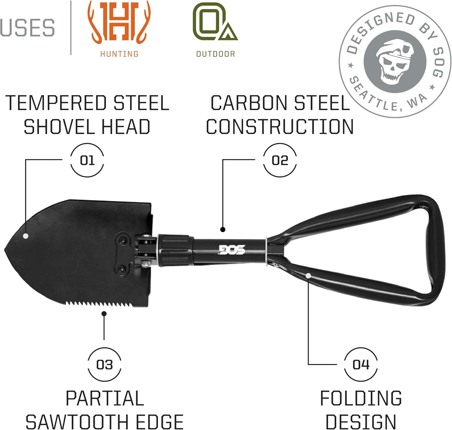Survival Hawk Tactical Hatchet - Multi-Purpose Outdoor Tool with Fire Starter & Paracord Handle (SK1001-CP), Black