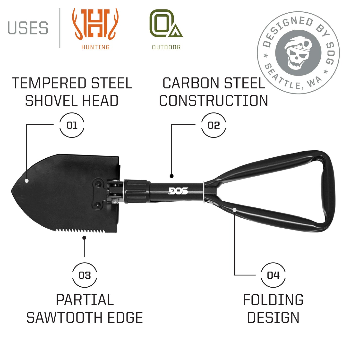 SOG PA2002-CP PowerAccess Deluxe Multi-Tool, Black & SOG Entrenching Tool- 18.25 Inch Folding Survival Shovel with Wood Saw Edge and Tactical Shovel Carry Case- Black (F08-N)