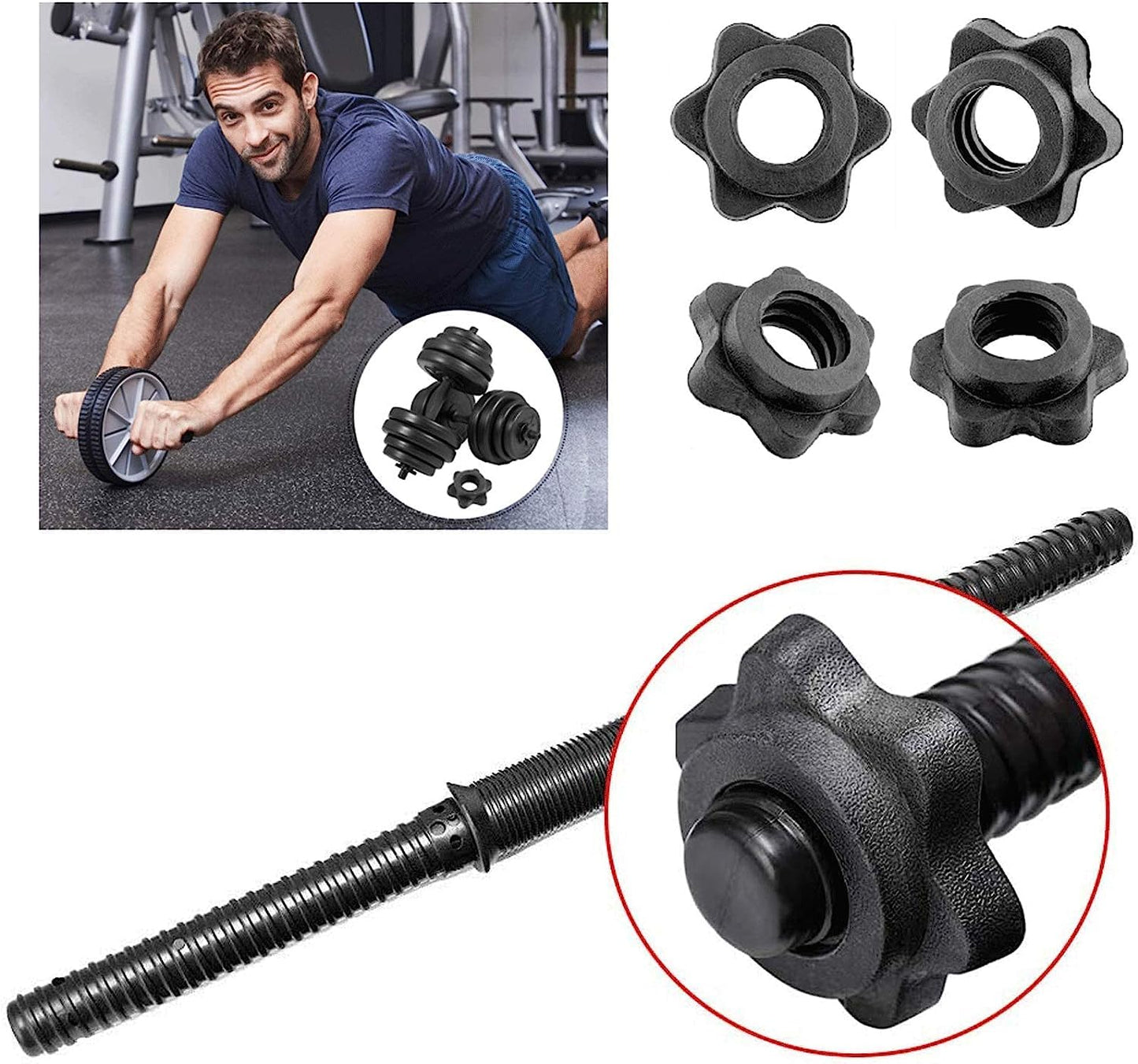 uncakil 2 Pairs Dumbbell Collars 1 inch Dumbbell Hex Nut 1 inch Barbell Collar Clamps Weight Clips for Dumbbells,Spinlock Collars for 1 Inch Standard Barbells Bars Sports Weight Lifting Fitness