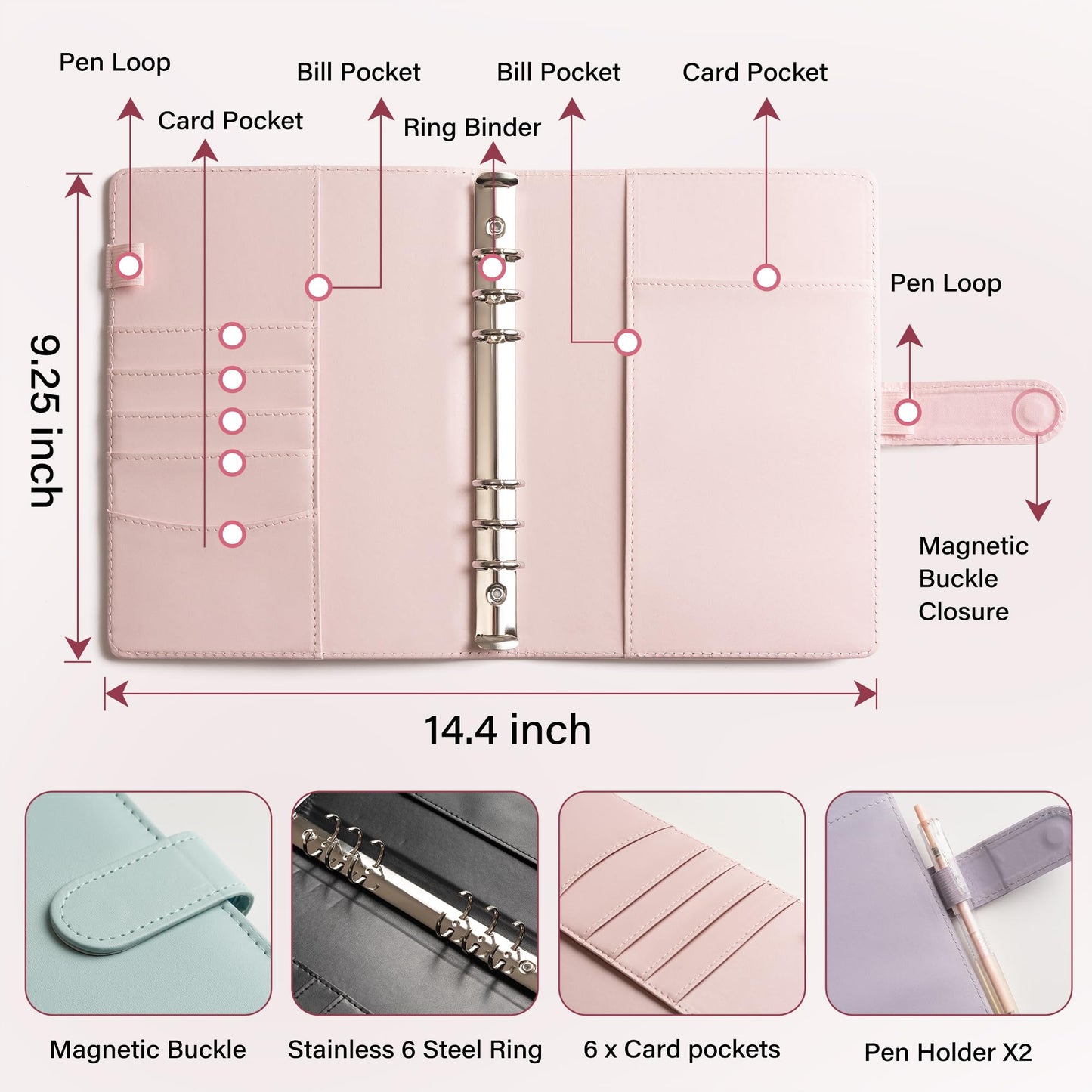 A5 Kpop Photocard Binder, 6 Ring Card Collector Album with 240 Card Slots, 30 Double-Sided Photocard Sleeves, PU Leather Binder Cover for Organizing K-pop Trading Cards