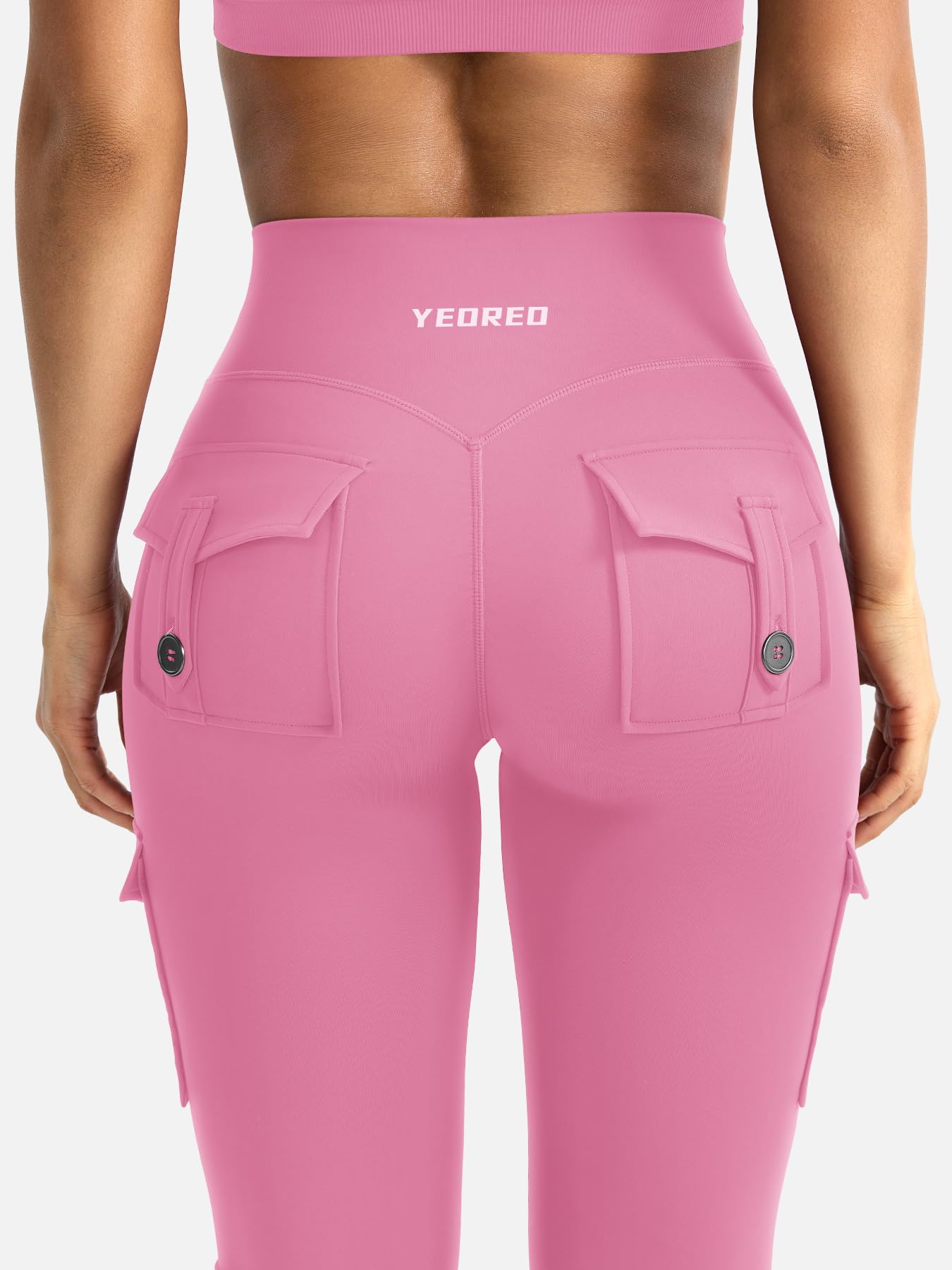 YEOREO CoreFlex Women Workout Flare Leggings with Pockets Hidden Scrunch High Waisted Cargo Gym Yoga Leggings Pink XXL