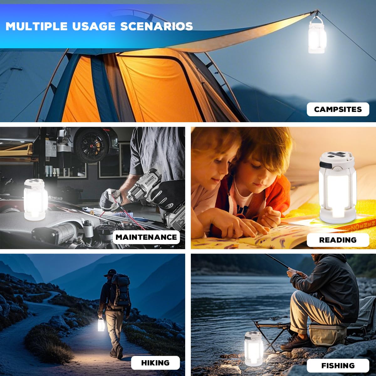 Foldable Camping Lantern, Rechargeable Camping Lights, 4000LM, 6 Light Modes, Waterproof Tent Lights for Power Outages, Emergency, Hurricane, Hiking, 2-Pack