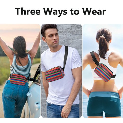 Mexican Serape Belt Bag for Women Men Blanket Stripes Rainbow Fanny Pack Small Waist Pouch Crossbody Bags for Outdoor Hiking Running Travel