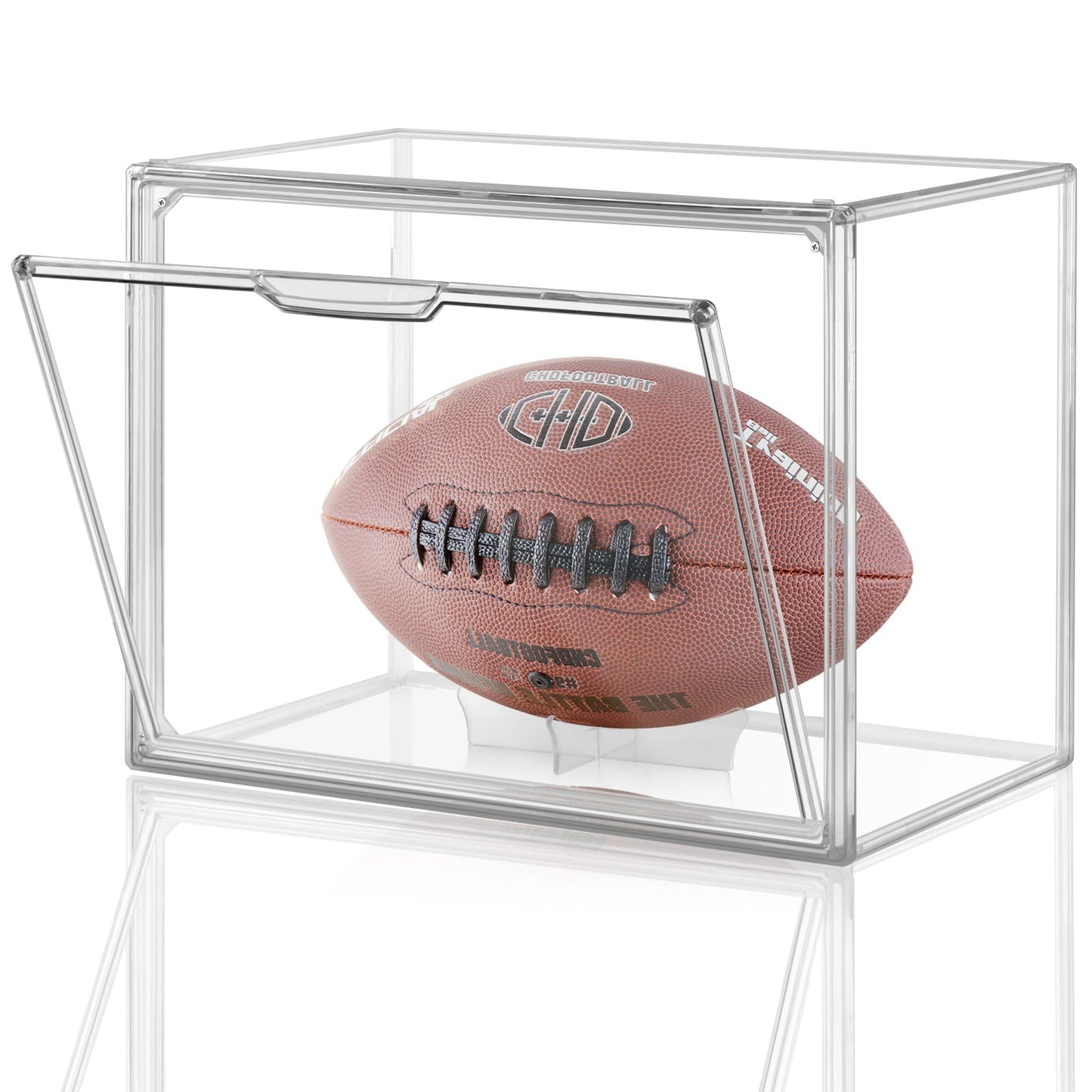 Football Display Case, Clear Stackable PET Storage Bins with Magnetic Attraction Lid, UV Protected Display Case for Autographed Footballs, Action Figure, Handbag, Models, Shoe Organizer