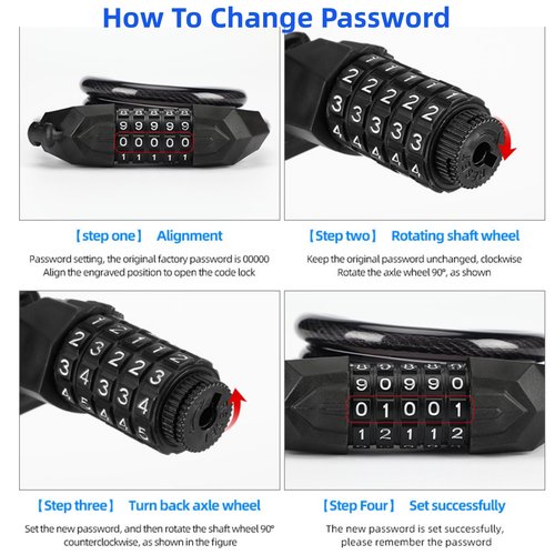 Bike Lock Cable 5 Digit Combination High Security Resettable Cable Lock Anti-Theft Accessories for Mountain Bike Road Bicycle Electric Bike Scooters