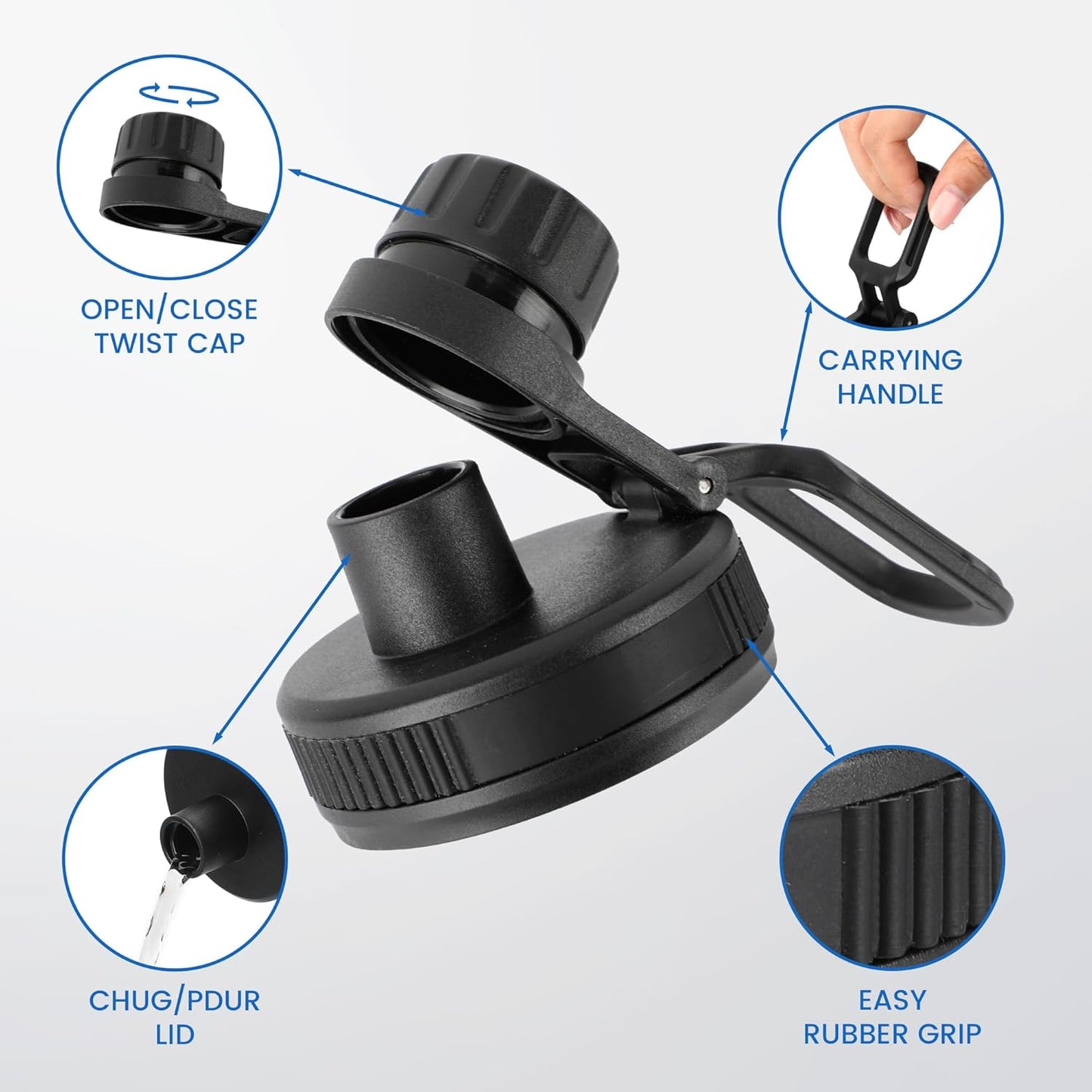 Hydro Flask Wide Mouth Replacement Spout Lid – Fits 12-64 OZ Bottles, Chug Lid with Handle