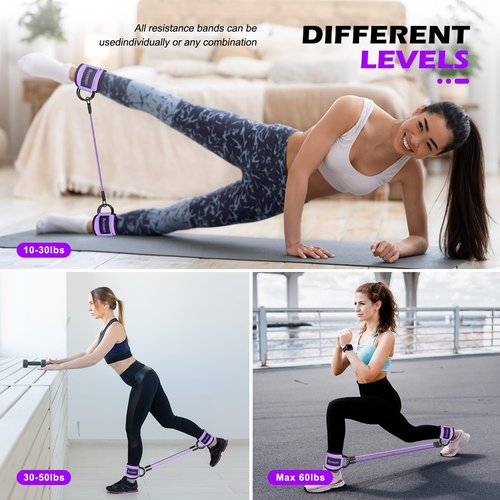 Resistance Bands with Cuffs, Resistance Bands, Ankle Bands for Working Out, Exercise Bands with Handles for Working Out, Fitness Bands for Women, Workout Equipment for Home Gym