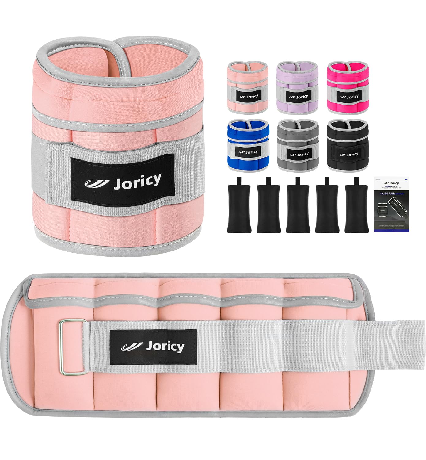 Adjustable Ankle Weights for Women Men 1 Pair 2 4 6 8 10 LBS Leg Weight Hand Arm Wrist Weights with Removable Weight, 1-5 LB Each Ankle Strength Training Weight for Gym Fitness Walking Running, Pink