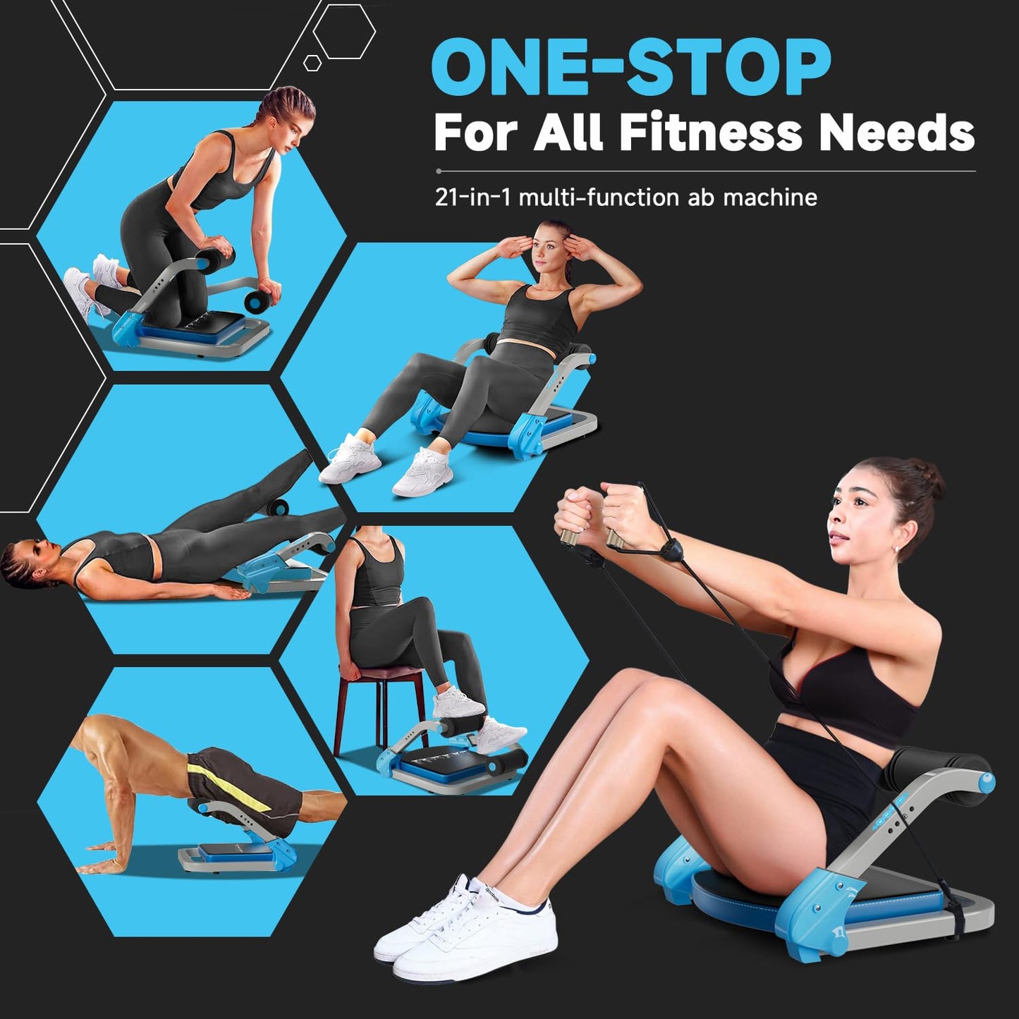 Ab Trainer/Crunch Machine, Ab Workout Equipment, 4 Adjustable Resistance, Sit Up Machine for Stomach Workout, 350 LBS Weight Capacity, Automatic Rebound,Fitness Equipment for Home