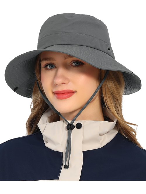 Rulala Fancy Solid Packable Sun Hat for Women and Men Wide Brim Waterproof Beach Bucket Hats UPF 50+ (Gray)