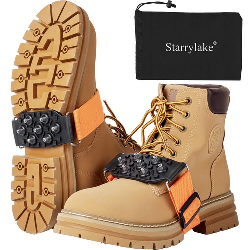 Starrylake Mid Sole Ice Cleats Anti Slip Snow Traction Crampons with 7 Tungsten Carbide Studs, Adjustable Straps, L