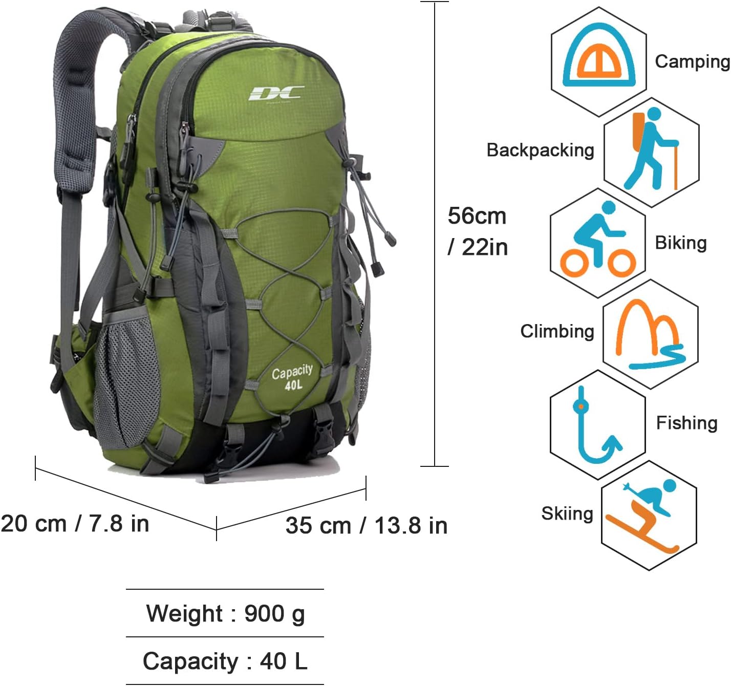 Diamond Candy Waterproof Hiking Backpack for Men and Women, Lightweight Day Pack for Travel Camping