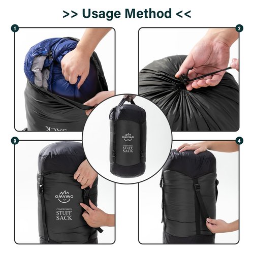 OMVMO Sleeping Bag Stuff Sack, 11L/18L/30L/45L/52L Water-Resistant Compression Sack,Anti-Tear Ultra Light Nylon Storage Bag，Black/Yellow/Orange/Dark Blue/Dark Green/Sky Blue (Black, L/32L)