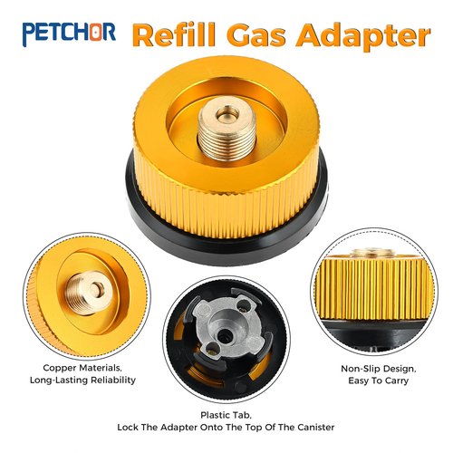 PETCHOR 3PCS Camping Stove Gas Refill Adapter Set, Propane Isobutane Butane Valve Converter, Refill Gas Shifter Universal Bottle for Camping Grill