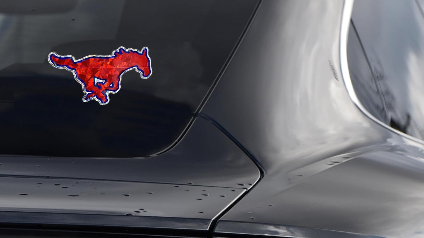 Elektroplate Officially Licensed SMU Mustangs Red & Blue Reflective Decal | Premium 3D Doming All Weather Sticker for Car, Water Bottle, Laptop, Tablet, Window, Cooler, Phone | Made in The USA