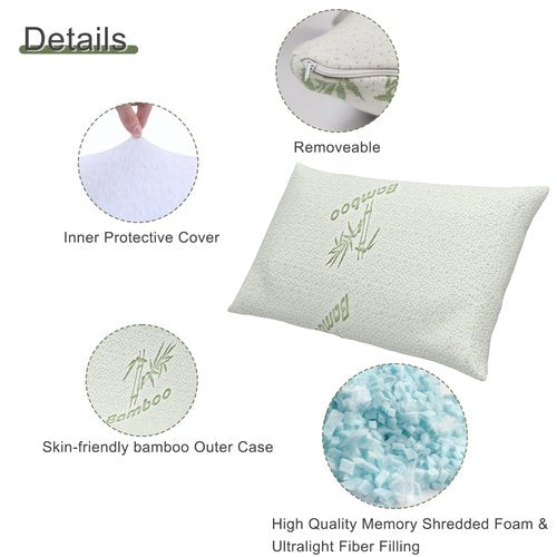 GIVANLEE Camping Pillow for Sleeping 2 Pack,Travel Pillow Compact Filled in Shredded Memory Foam,Portable with Storage Bag,Soft Cover,Small Pillow for Camp Backpacking Hiking Gear&Accessories