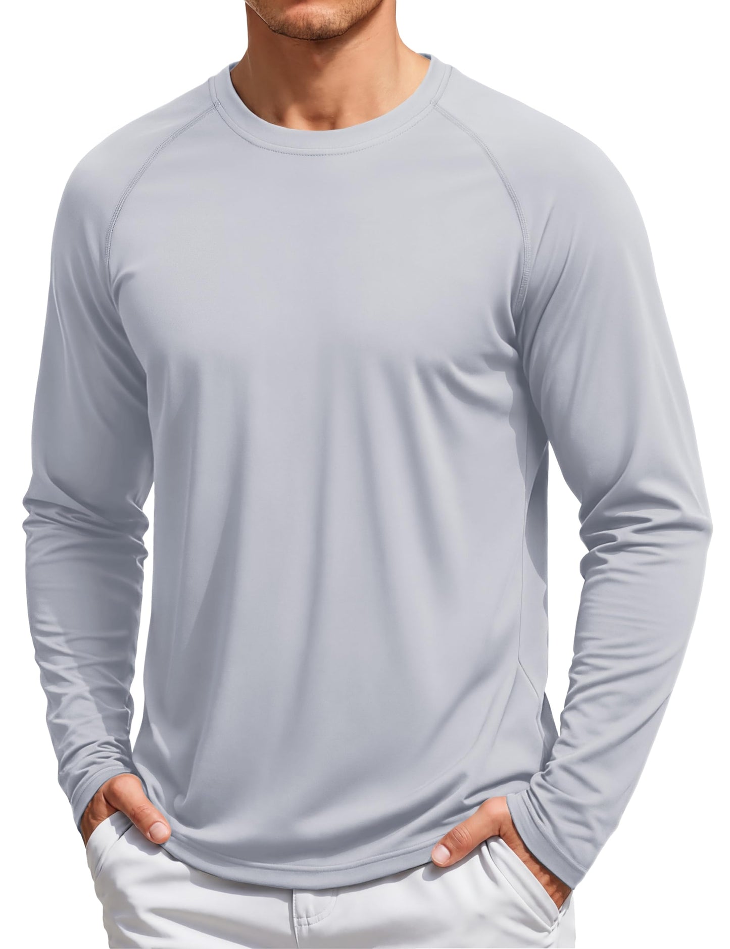 TACVASEN Mens UPF 50+ Long Sleeve Shirts Rash Guard Breathable Quick Dry Athletic Workout Running Tee UV Protection T-Shirt Grey L