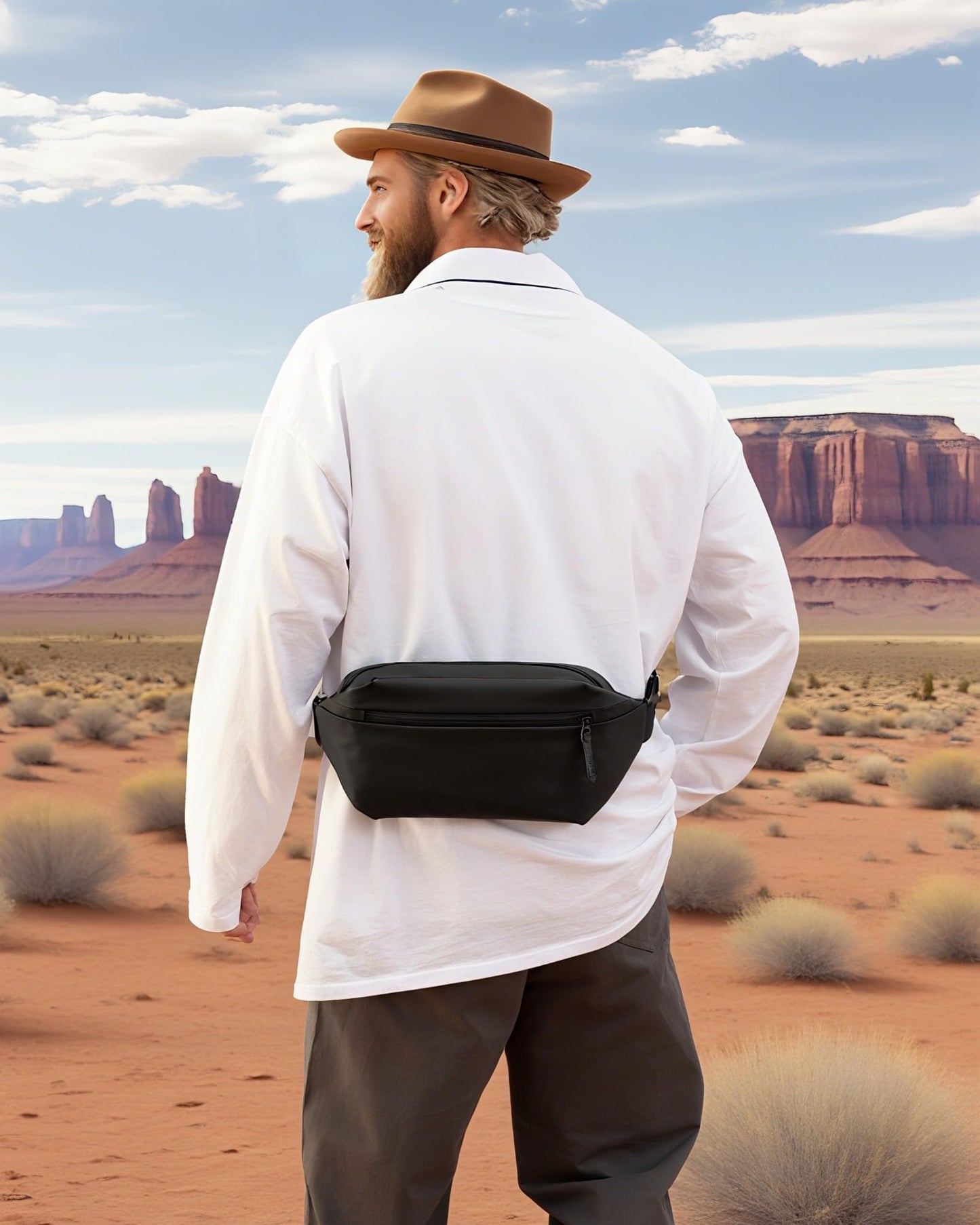 Fanny Pack for Men & Women | Adjustable Waist Bag (28-63 Inch Belt) – Large Waterproof Belt Bag for Hiking, Running, Travel, Gym | Phone Pouch with Zipper Pocket (Black)