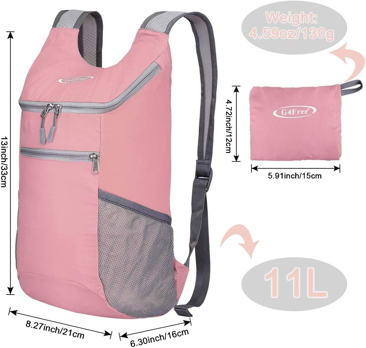 G4Free Lightweight Packable Hiking Backpack for Men Women Small Hiking Daypacks Foldable Shoulder Pack Casual Outdoor Bag 11L