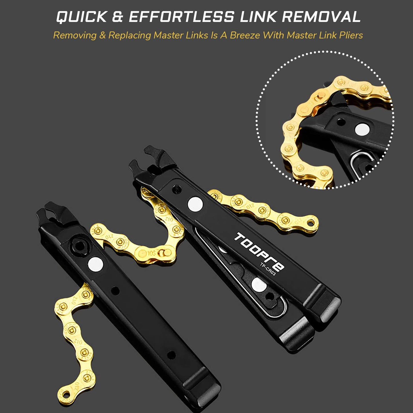 KIEVODE Multi-Functional Master Link Pliers with Master Link Removing, Tire Levers, Storage Links, and Chain Hook - Ideal for MTB, Road, Mountain Bicycle, BMX Bikes