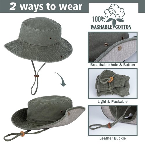 Oversize Large Head Boonie Hat for Men Women,Wide Brim Safari Hat,Bucket Sun Hat Outdoor Fishing Hiking Olive