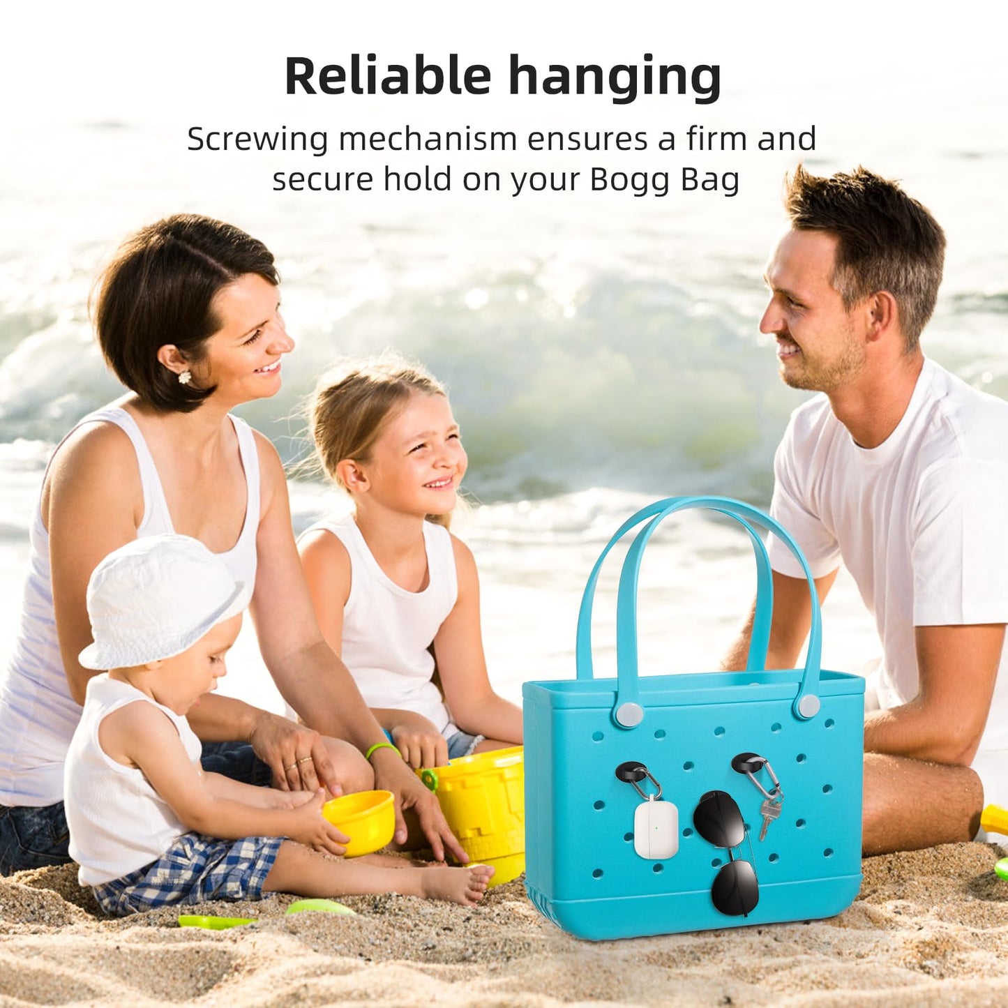 ARSUNOVO 4Pcs Hook Accessories for Bogg Bag, Insert Charms Key Holder Compatible with Beach Bag, Keychain Hanger for Simply Southern Bag(Black)