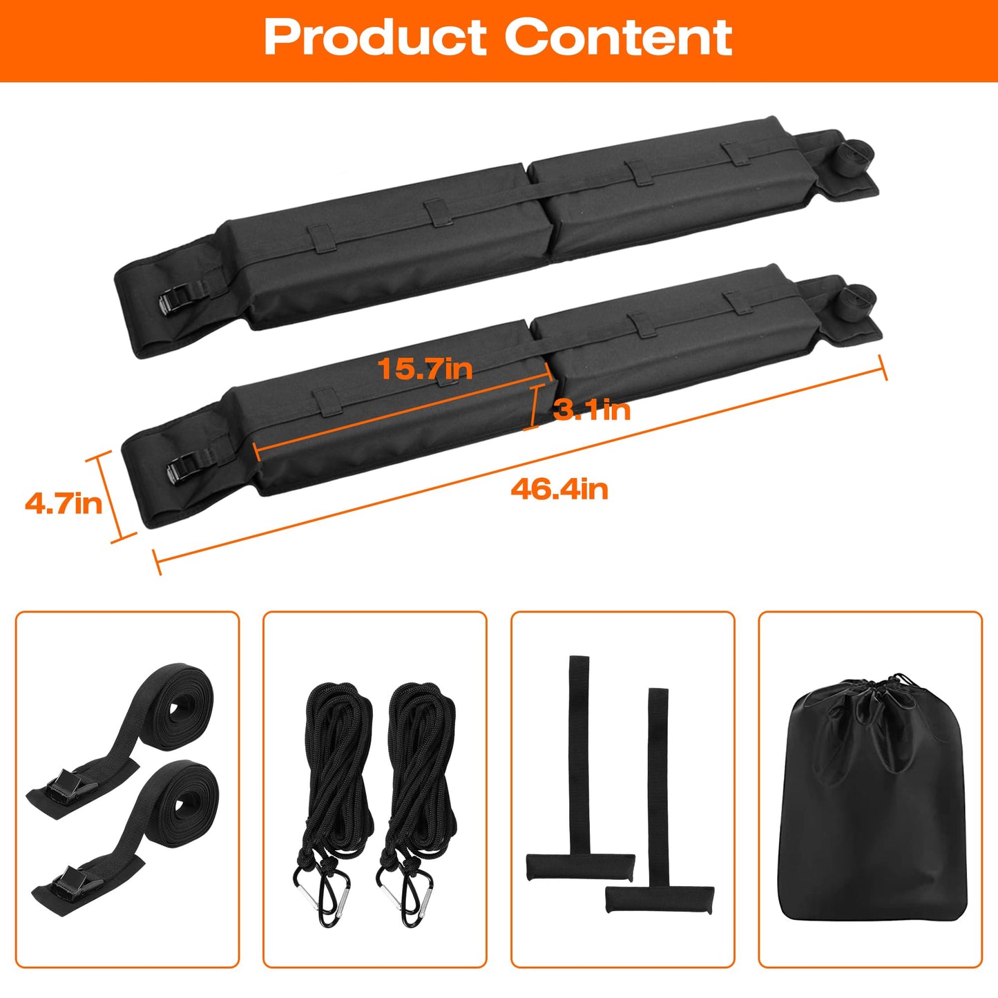 BASIKER Universal Soft Roof Rack Pads for Kayak,Surfboards,Snowboards,SUP, Canoes, Ladder,with Tie-Down Straps and Storage Bag