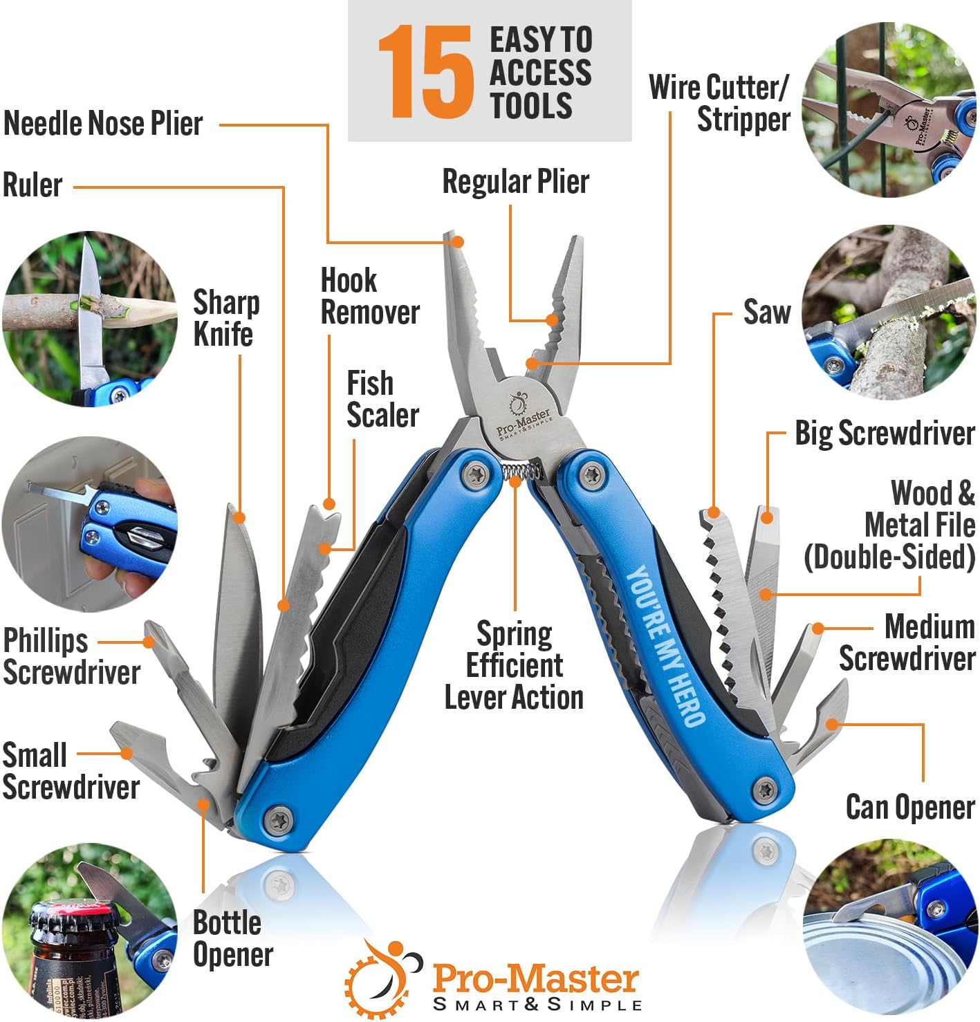 Multitool 15-in-1 with Safety-Locking, Stainless Steel Multi Tool Pliers, Functional Pocket Knife (EDC) for Outdoors, Camping, Hiking, Fishing, Simple Repir, Gift for Father, Husband Brother Boyfriend