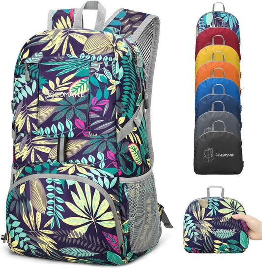 ZOMAKE Lightweight Packable Backpack 35L, Light Foldable Backpacks Water Resistant Collapsible Hiking Bag, Compact Folding Day Pack for Travel Camping(Black)